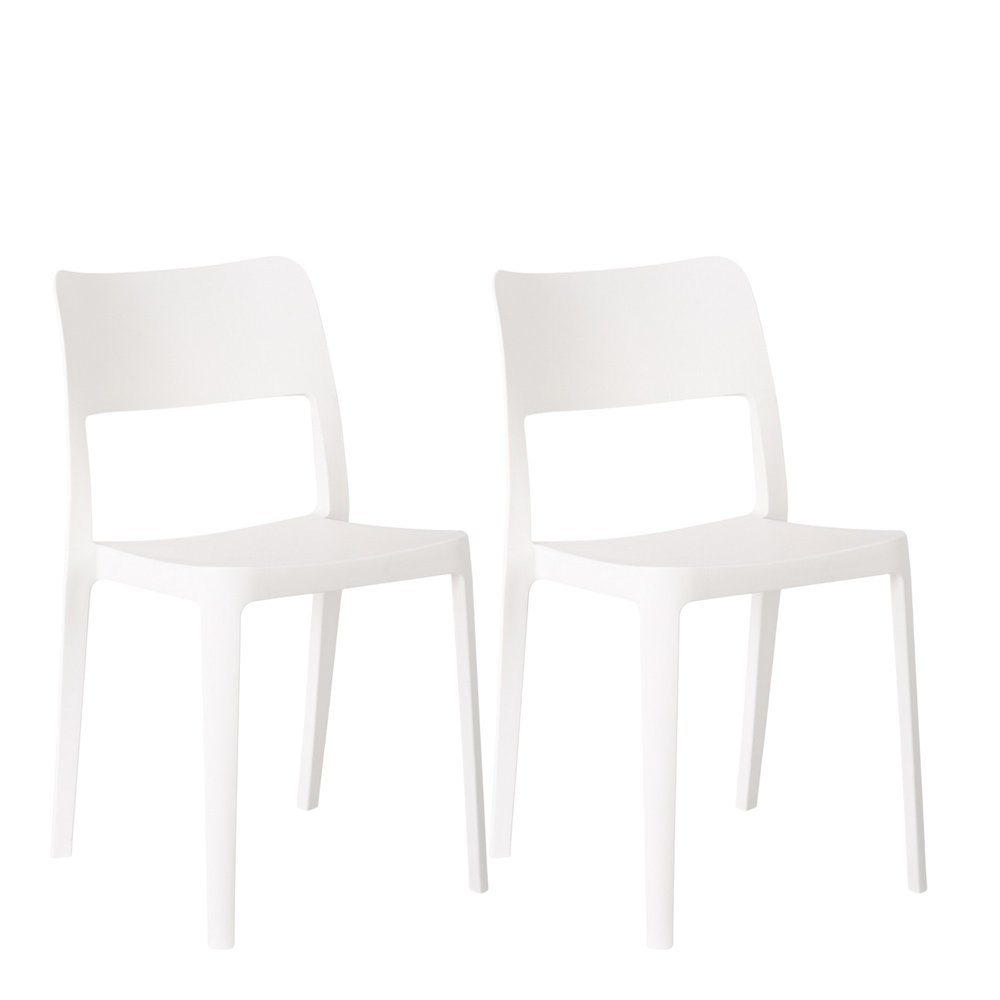 Set of Two White Heavy Duty Plastic Outdoor Stacking Accent Chairs