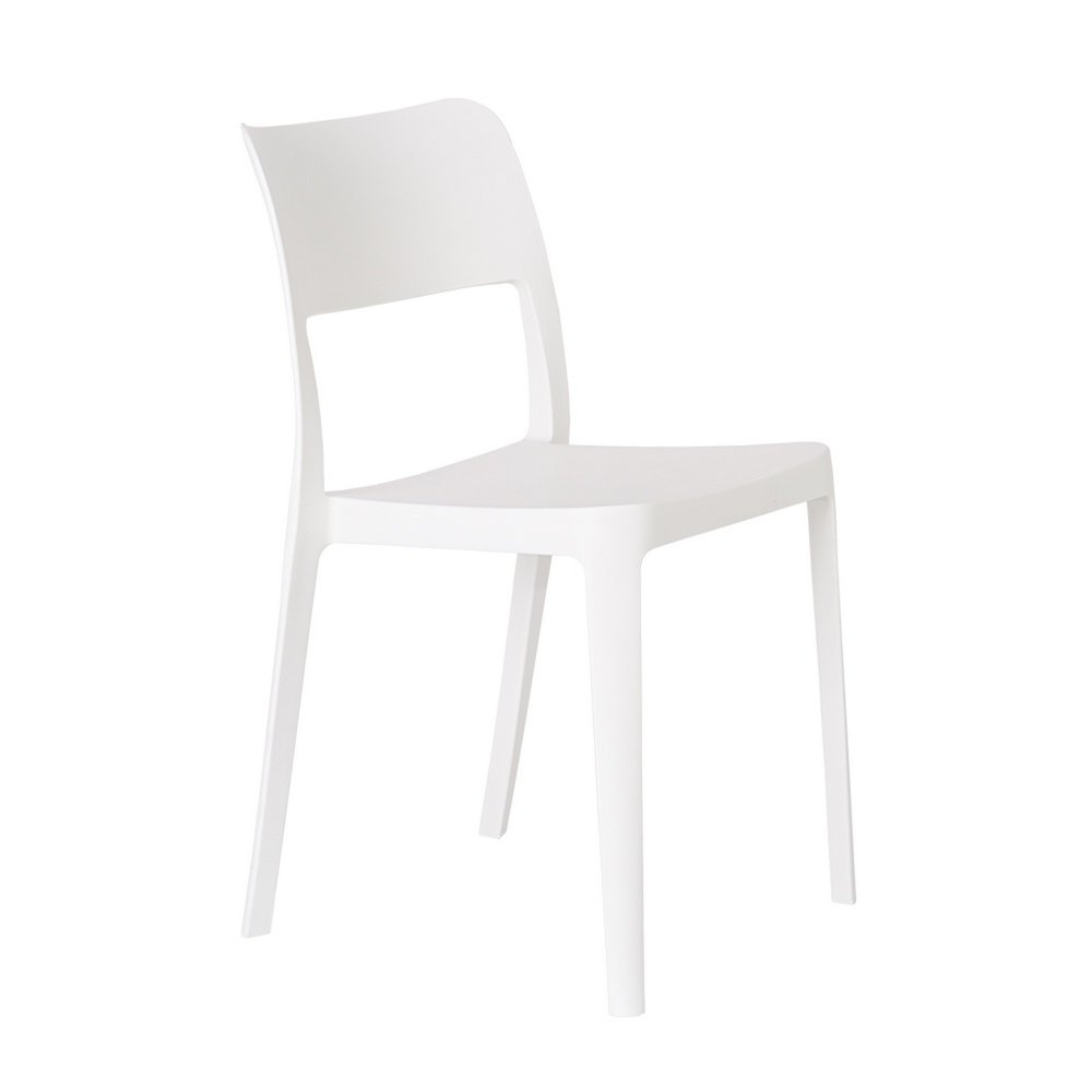 Set of Two White Heavy Duty Plastic Outdoor Stacking Accent Chairs