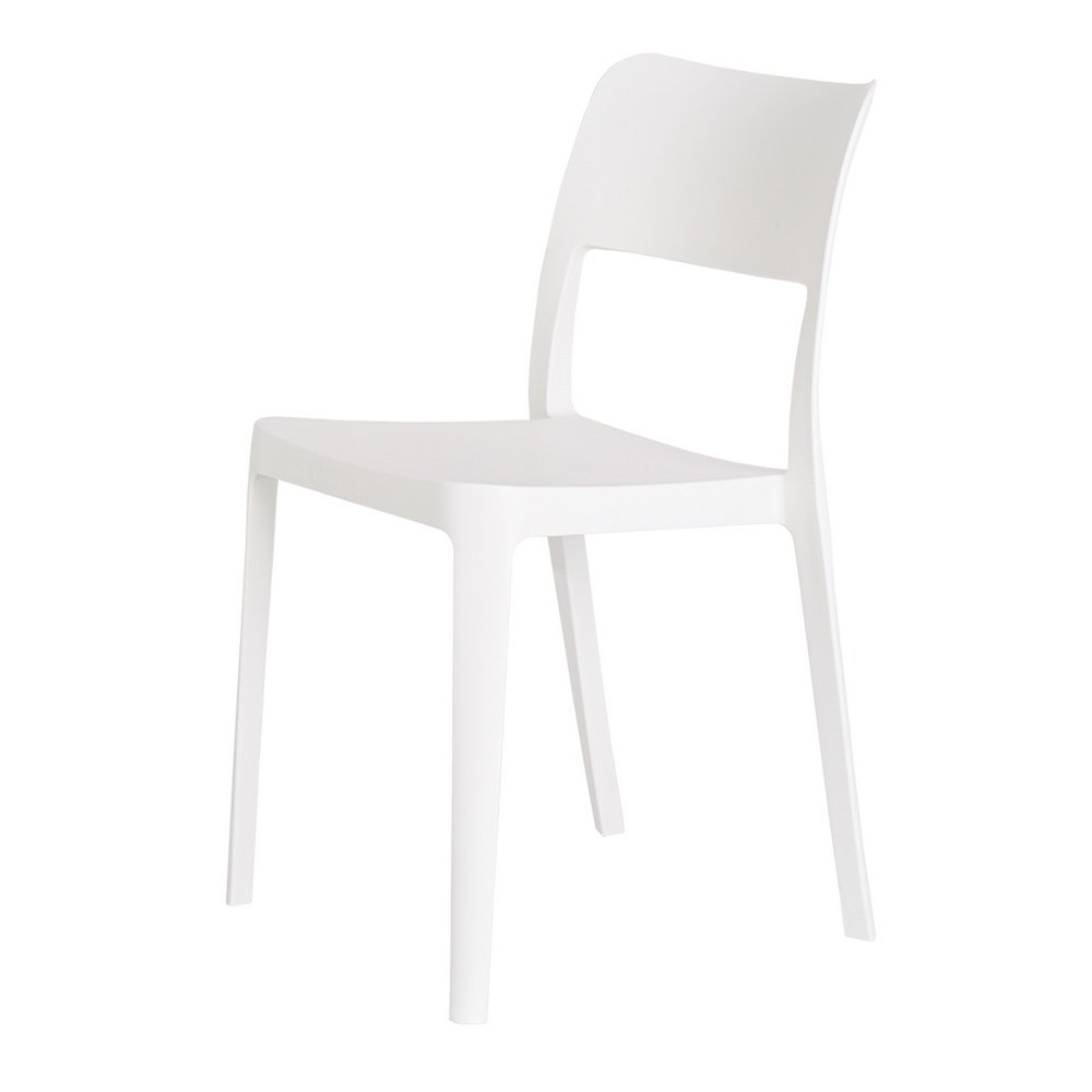 Set of Two White Heavy Duty Plastic Outdoor Stacking Accent Chairs