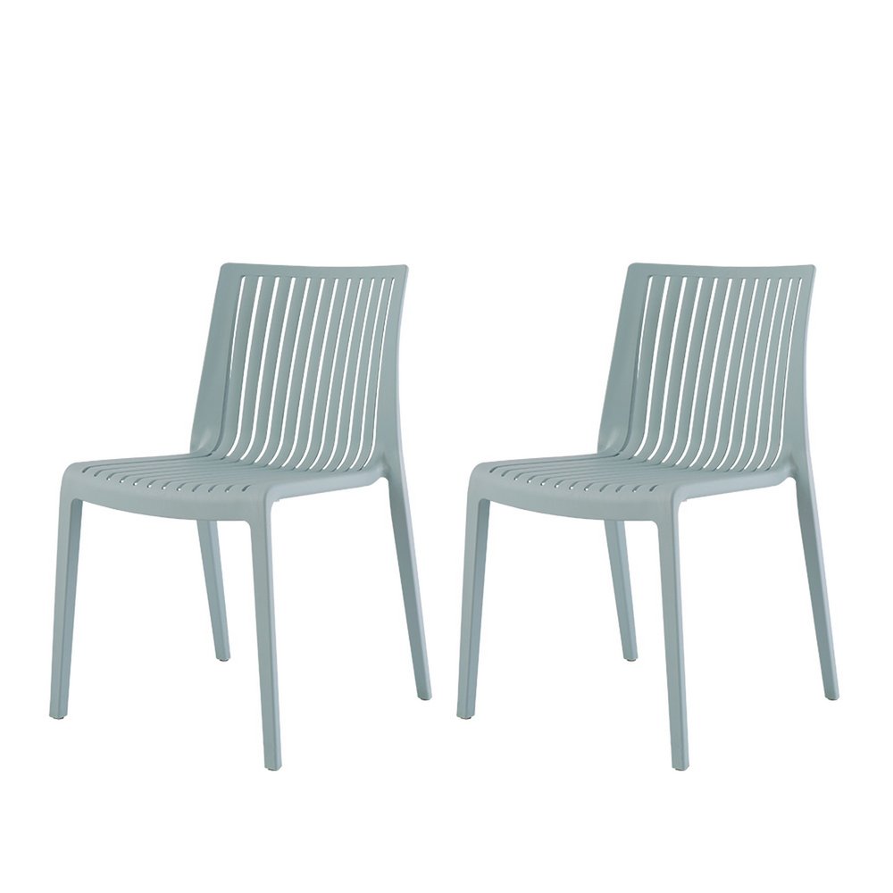 Set of Two Baby Blue Heavy Duty Plastic Outdoor Stacking Accent Chairs