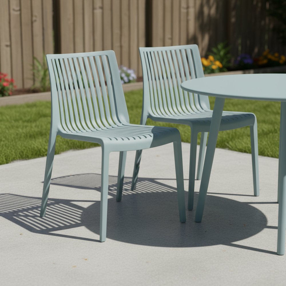 Set of Two Baby Blue Heavy Duty Plastic Outdoor Stacking Accent Chairs