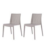 Set of Two Taupe Heavy Duty Plastic Outdoor Stacking Accent Chairs