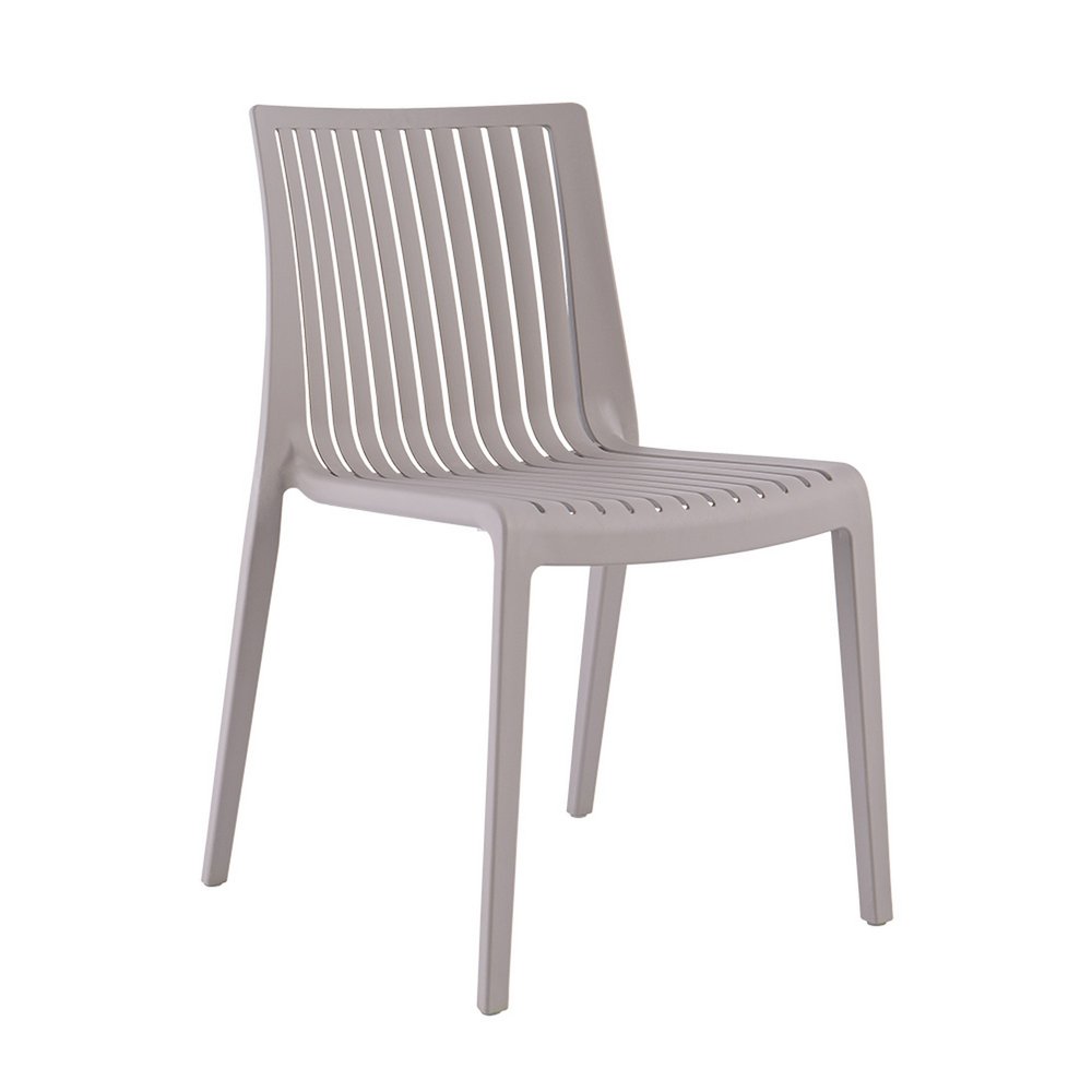 Set of Two Taupe Heavy Duty Plastic Outdoor Stacking Accent Chairs