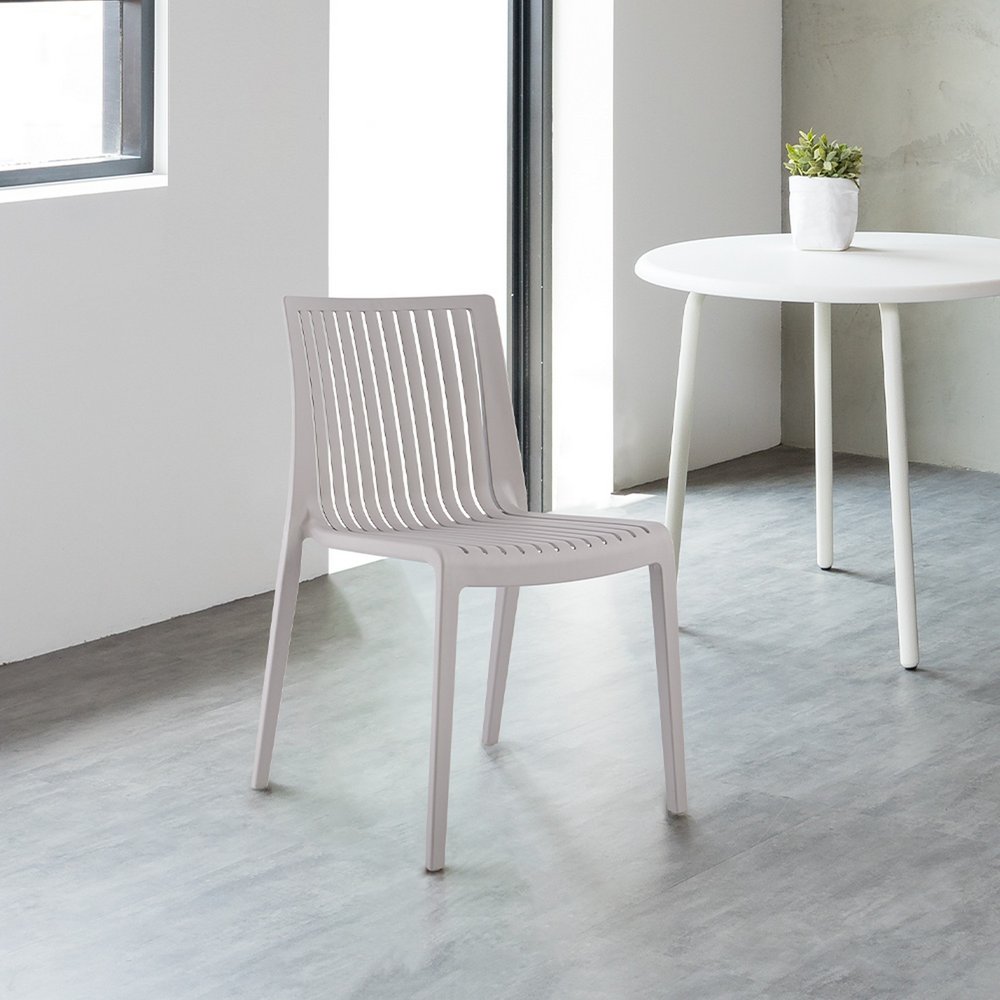 Set of Two Taupe Heavy Duty Plastic Outdoor Stacking Accent Chairs