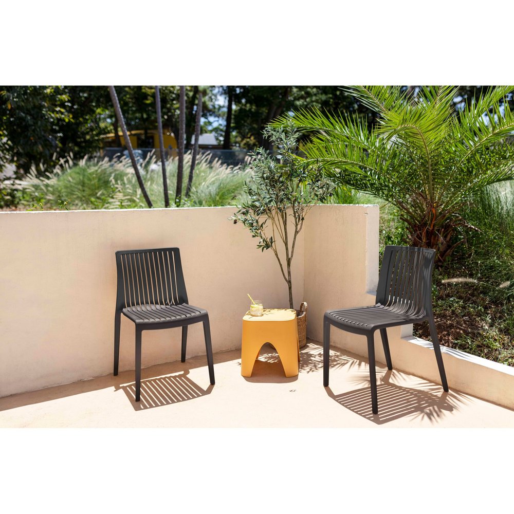 Set of Two Black Heavy Duty Plastic Outdoor Stacking Accent Chairs