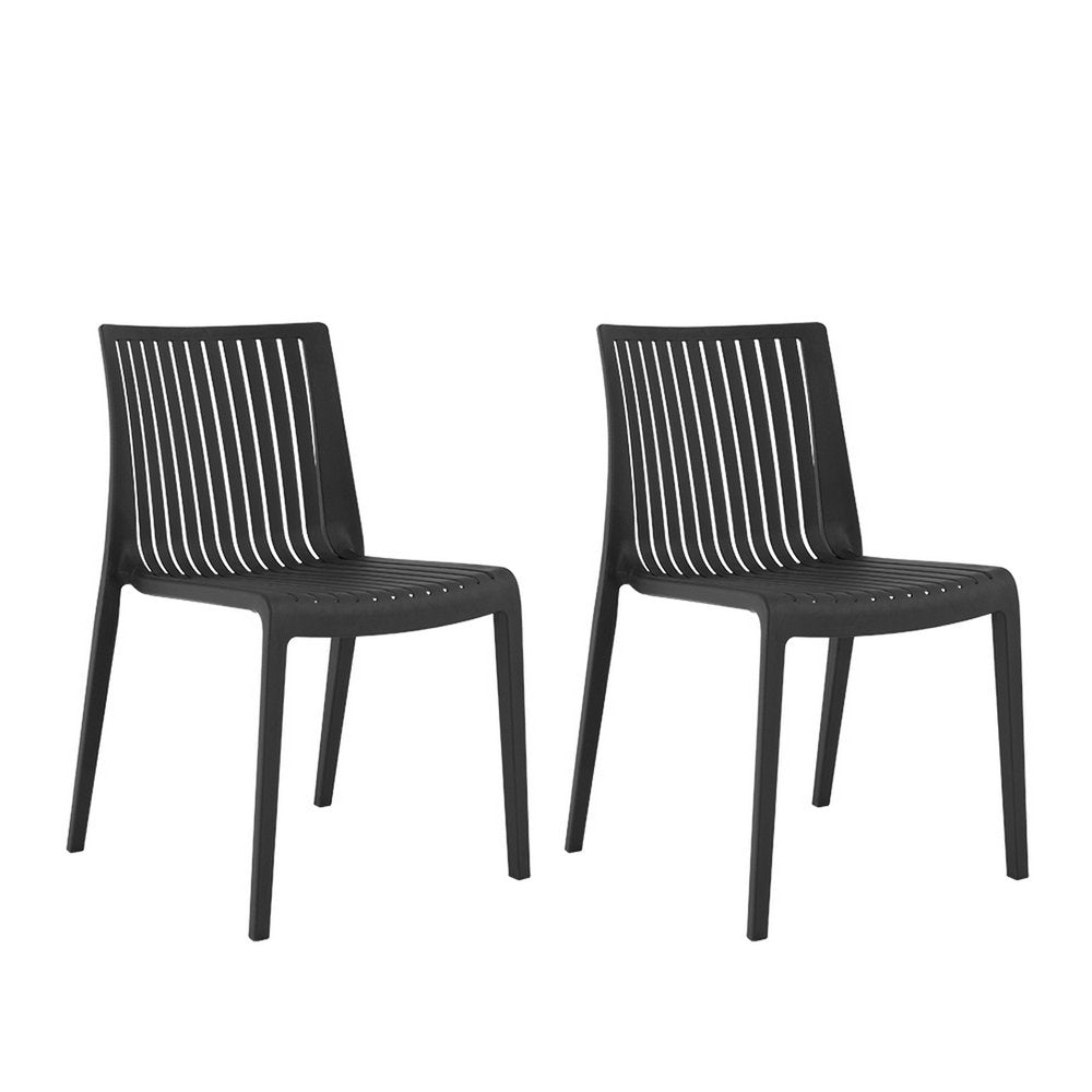 Set of Two Black Heavy Duty Plastic Outdoor Stacking Accent Chairs