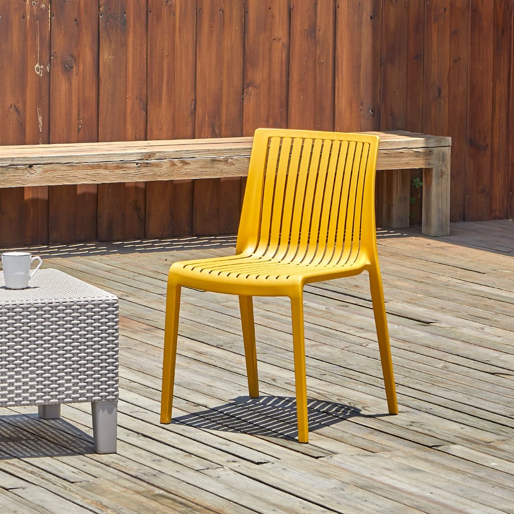 Set of Two Gold Heavy Duty Plastic Outdoor Stacking Accent Chairs