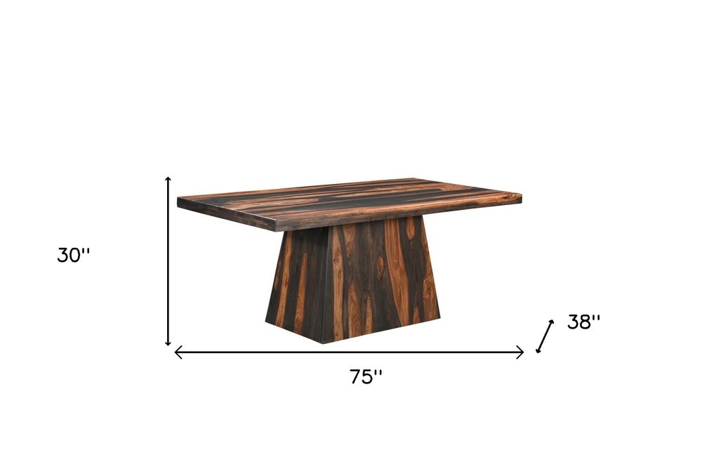 75" Brown Solid Wood Pedestal Base Dining Table