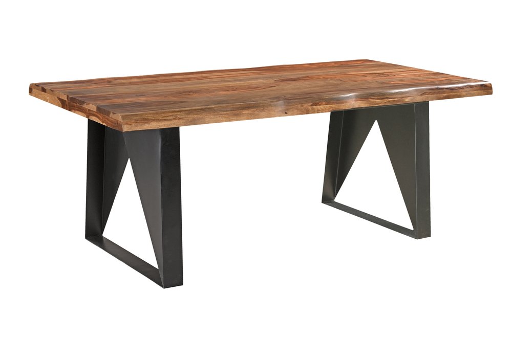 80" Brown and Black Solid Wood and Iron Live Edge Dining Table