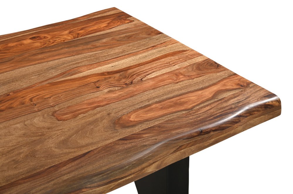 80" Brown and Black Solid Wood and Iron Live Edge Dining Table