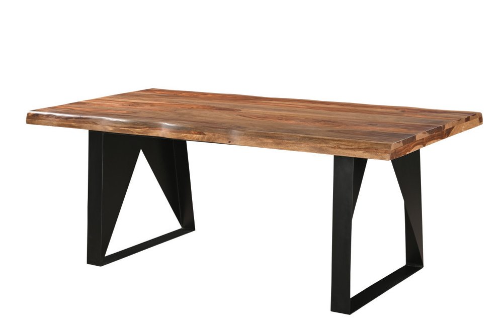 80" Brown and Black Solid Wood and Iron Live Edge Dining Table