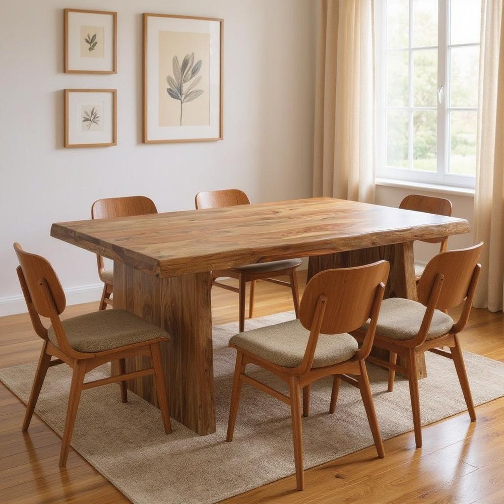 74" Brown Wood Double Pedestal Base Live Edge Dining Table