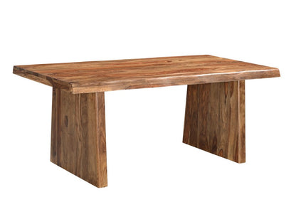74" Brown Wood Double Pedestal Base Live Edge Dining Table
