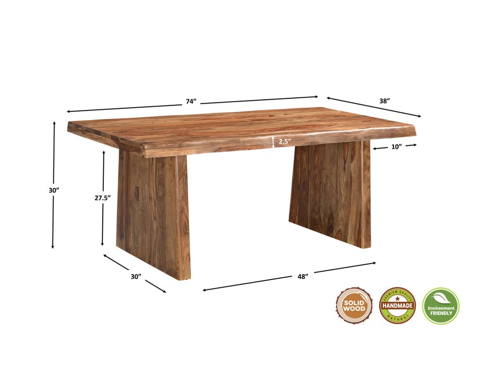 74" Brown Wood Double Pedestal Base Live Edge Dining Table