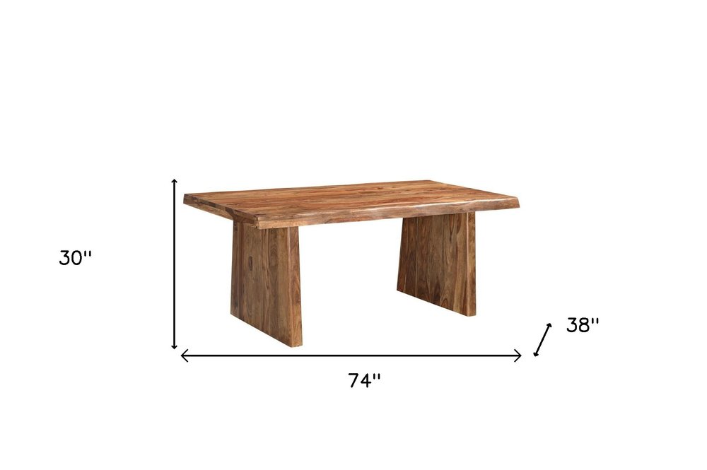 74" Brown Wood Double Pedestal Base Live Edge Dining Table