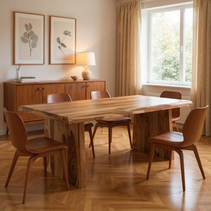 86" Brown Wood Double Pedestal Live Edge Dining Table