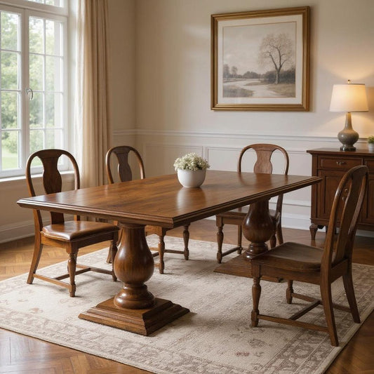 96" Dark Brown Wood Double Pedestal Base Dining Table