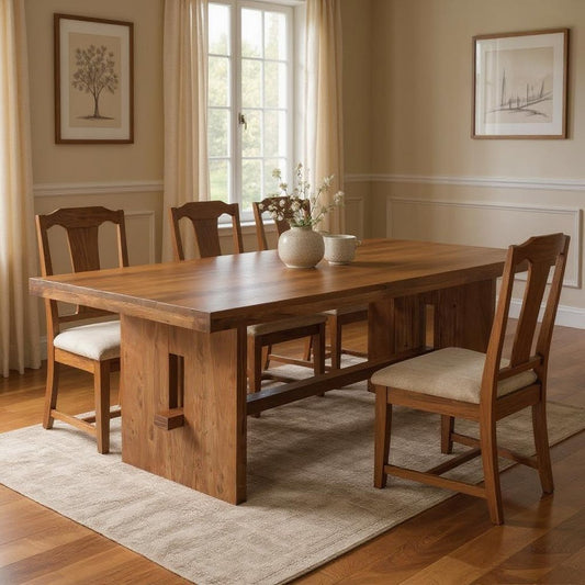 86" Brown Wood Trestle Base Dining Table