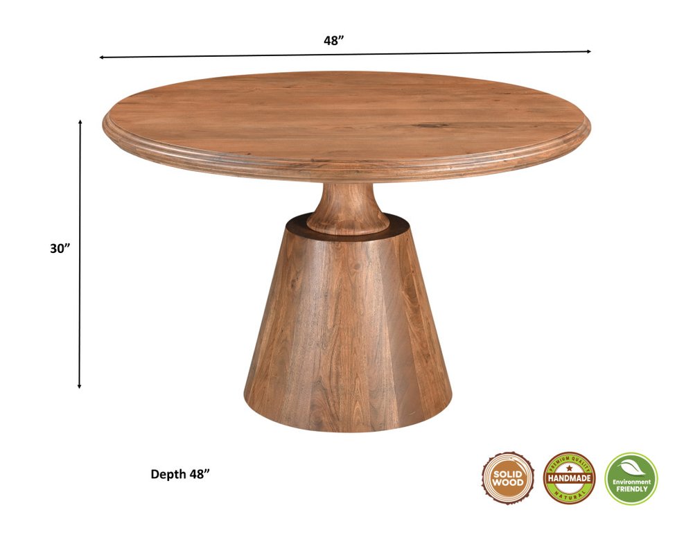 48" Natural Wood Pedestal Base Round Top Dining Table
