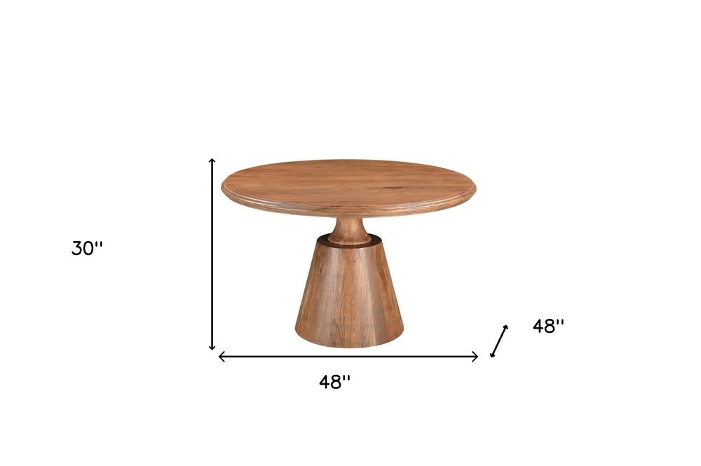 48" Natural Wood Pedestal Base Round Top Dining Table