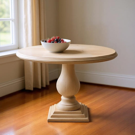 48" Natural Solid Wood Pedestal Base Round Top Dining Table