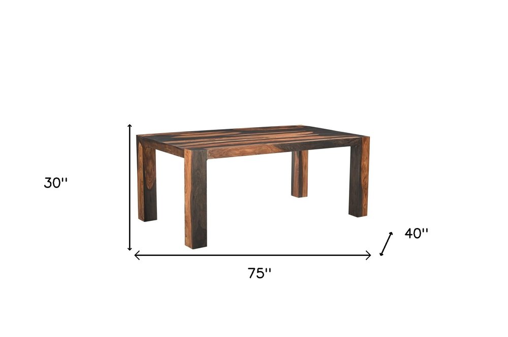 75" Dark Brown Solid Wood Dining Table