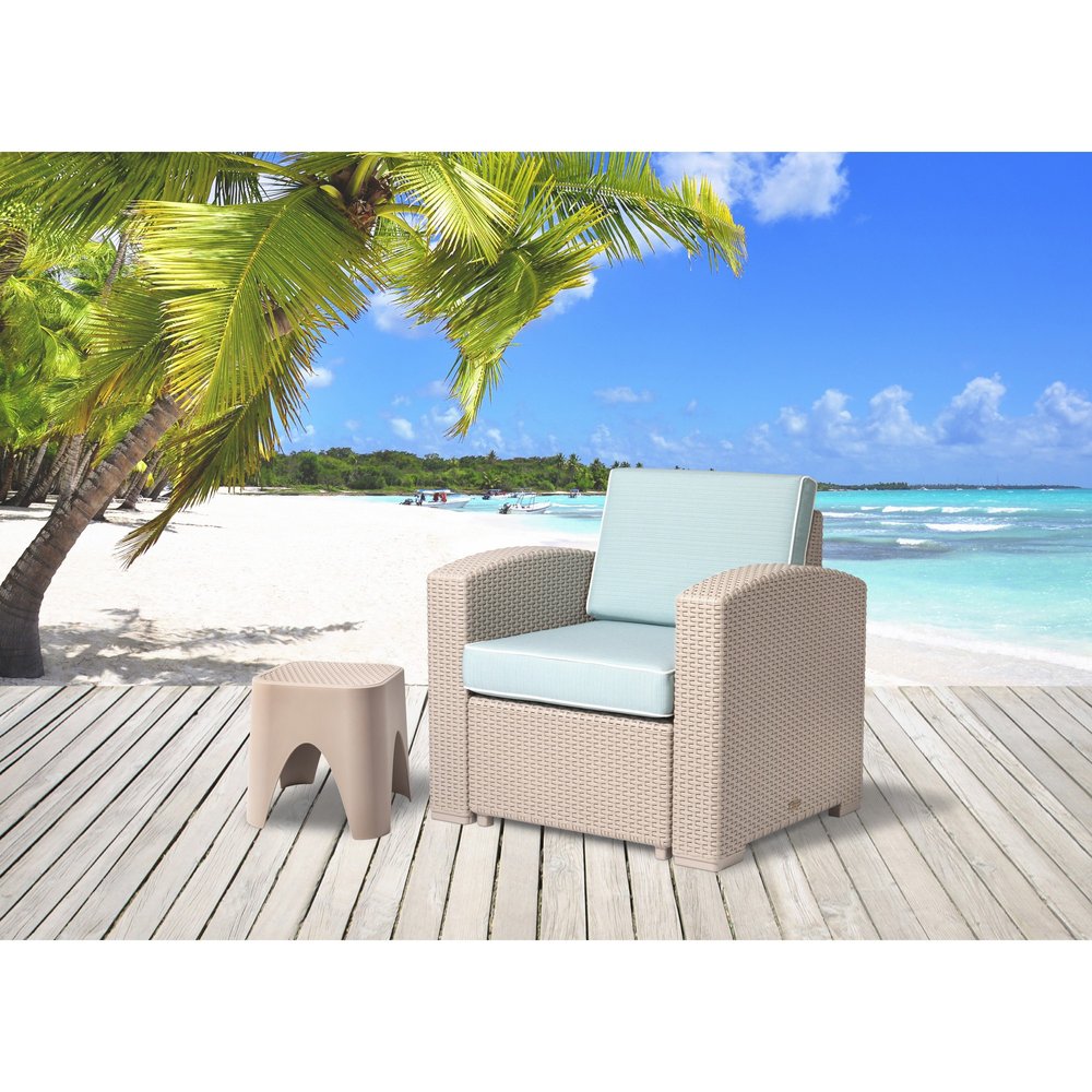 33" Gray Heavy Duty Plastic Outdoor Club Chair With Blue Cushion