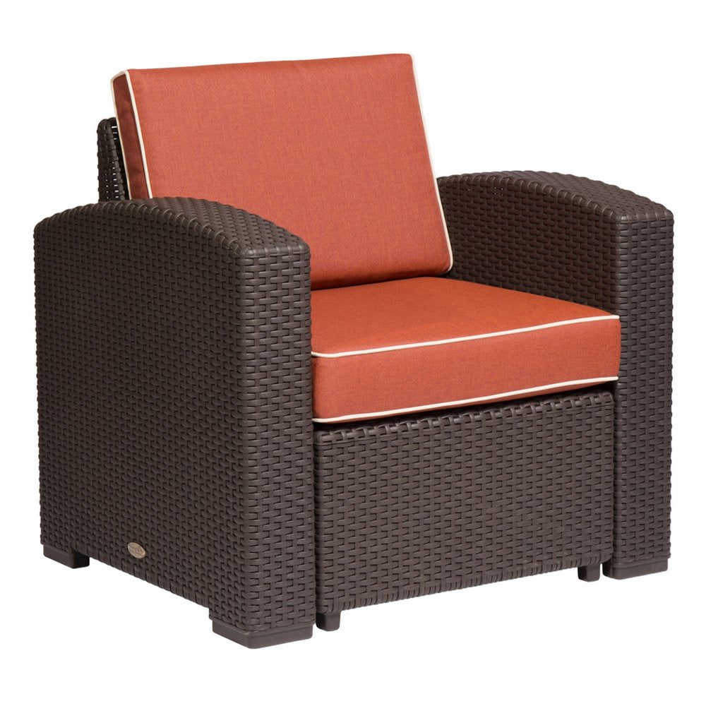 33" Red Heavy Duty Plastic Outdoor Accent Chair with Red Cushion