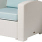 33" White Heavy Duty Plastic Outdoor Club Chair With Aqua Blue Cushion