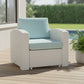 33" White Heavy Duty Plastic Outdoor Club Chair With Aqua Blue Cushion
