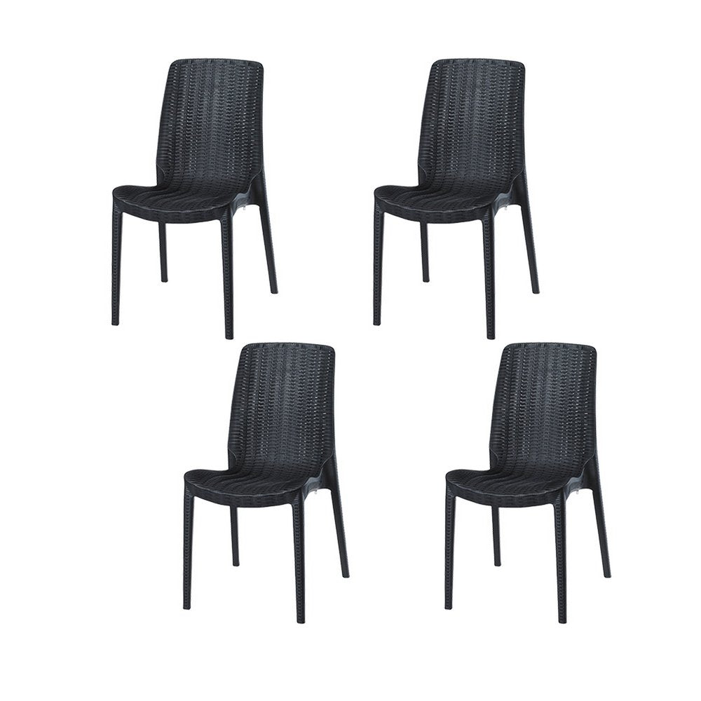 Set of Four Black Heavy Duty Plastic Outdoor Stacking Dining Chairs