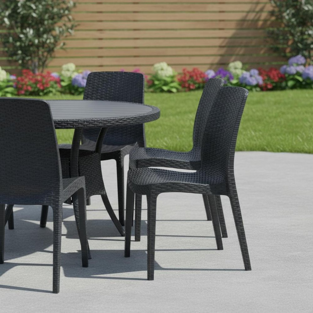 Set of Four Black Heavy Duty Plastic Outdoor Stacking Dining Chairs