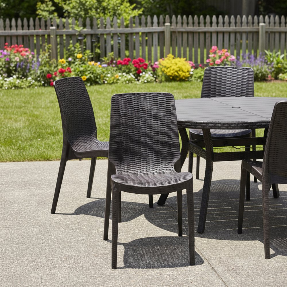 Set of Four Brown Heavy Duty Plastic Outdoor Stacking Dining Chairs