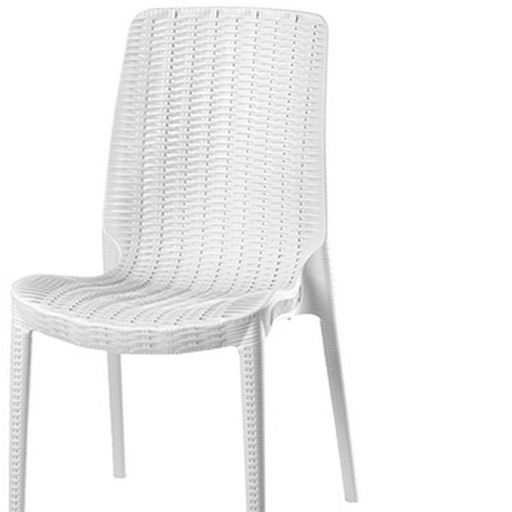 Set of Four White Heavy Duty Plastic Outdoor Stacking Dining Chairs