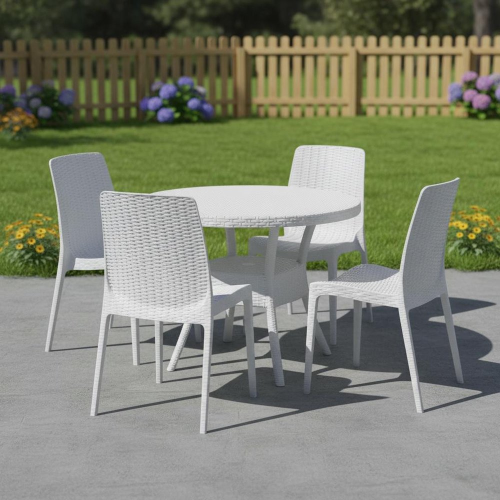 Set of Four White Heavy Duty Plastic Outdoor Stacking Dining Chairs