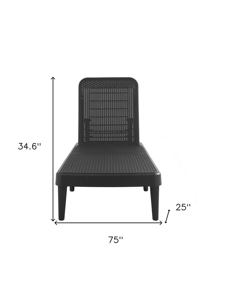 75" Black Heavy Duty Plastic Outdoor Stacking Chaise Lounge