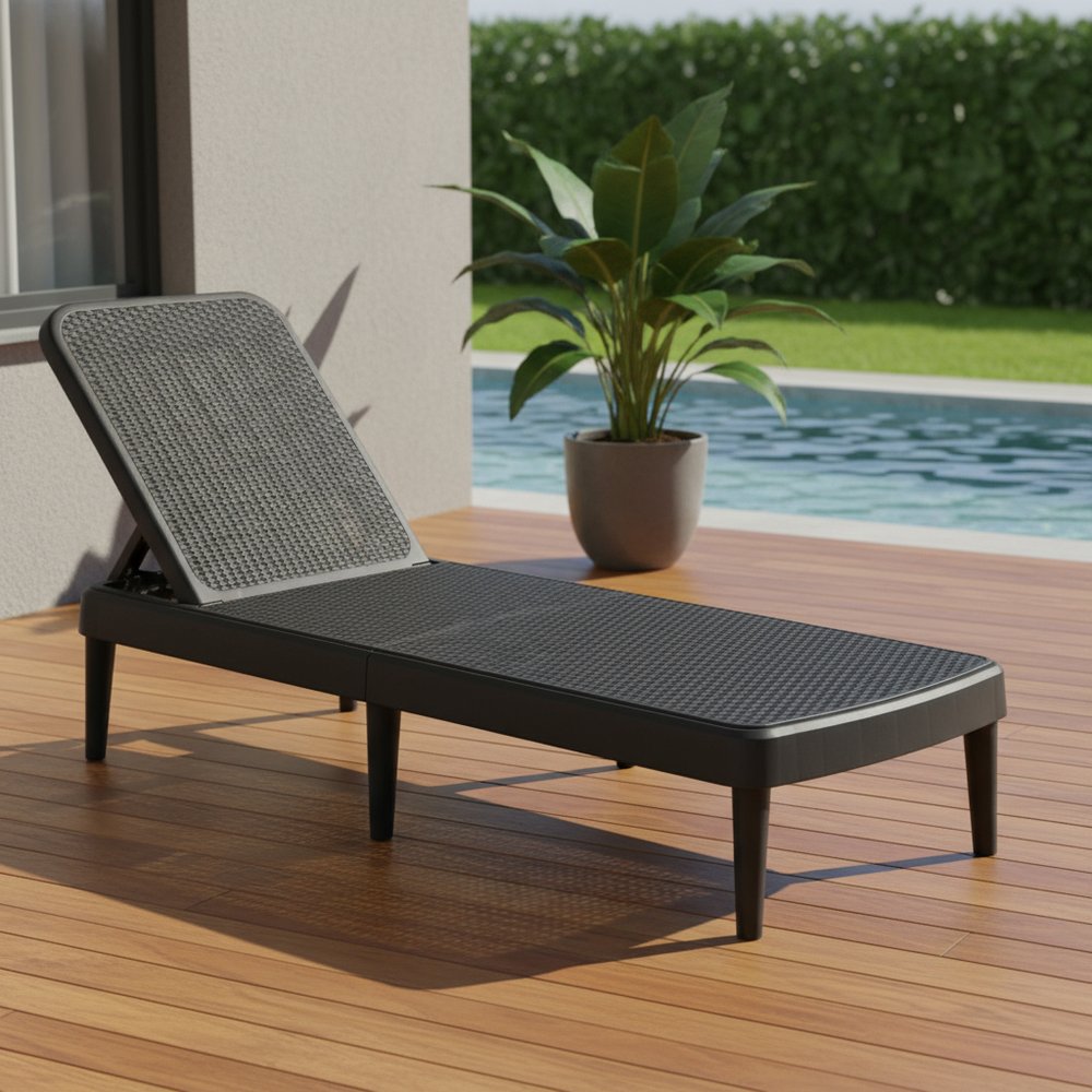 75" Black Heavy Duty Plastic Outdoor Stacking Chaise Lounge