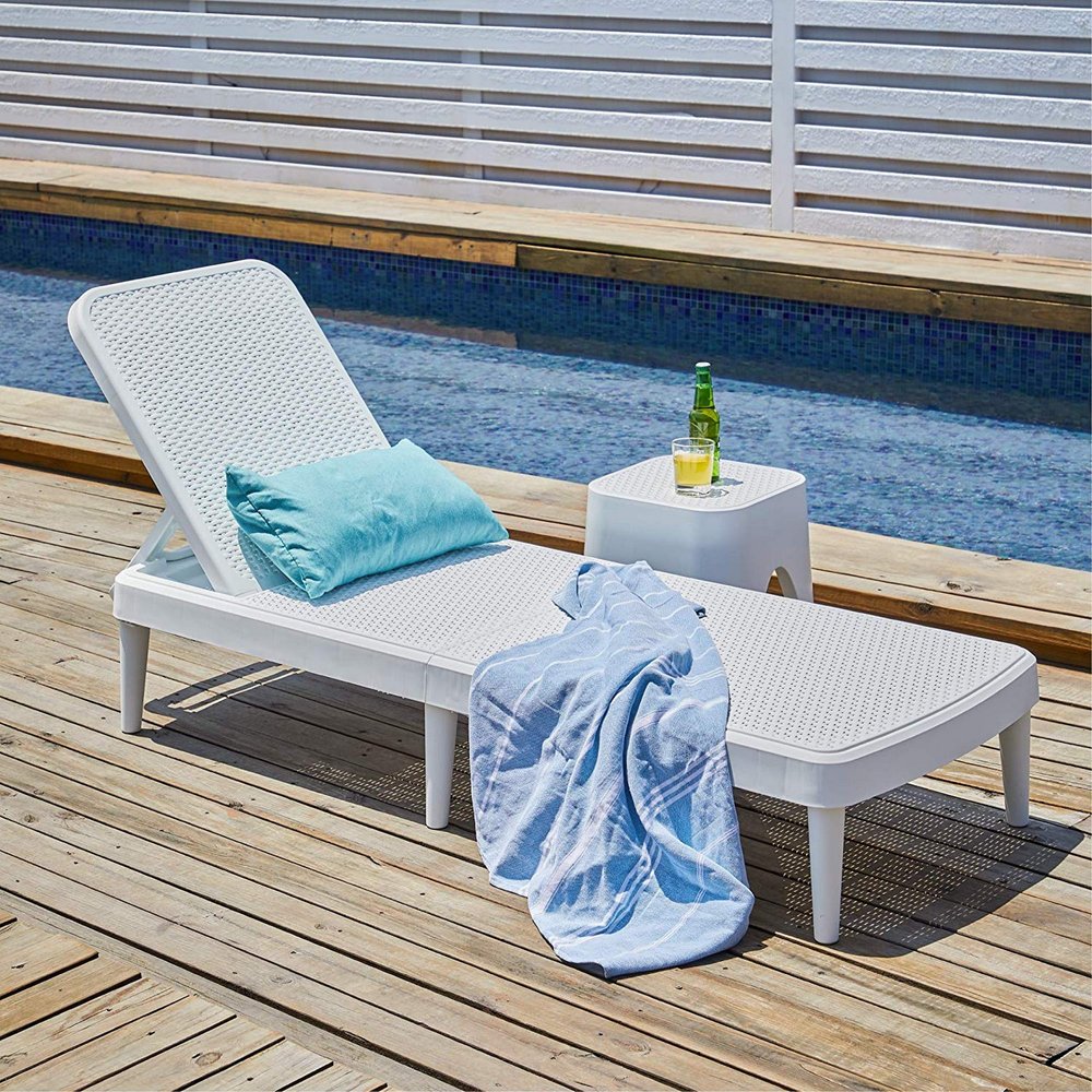 75" White Heavy Duty Plastic Outdoor Stacking Chaise Lounge