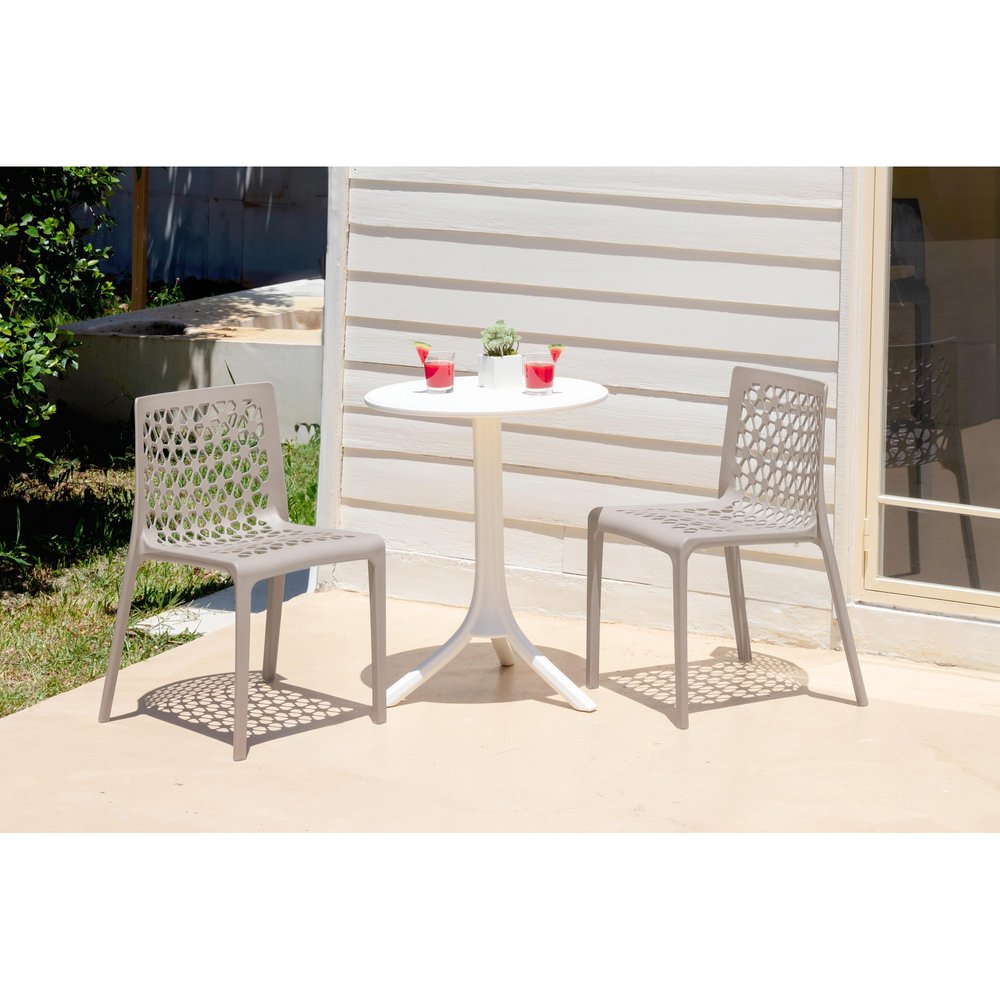 Set of Two Gray Heavy Duty Plastic Outdoor Stacking Dining Chairs