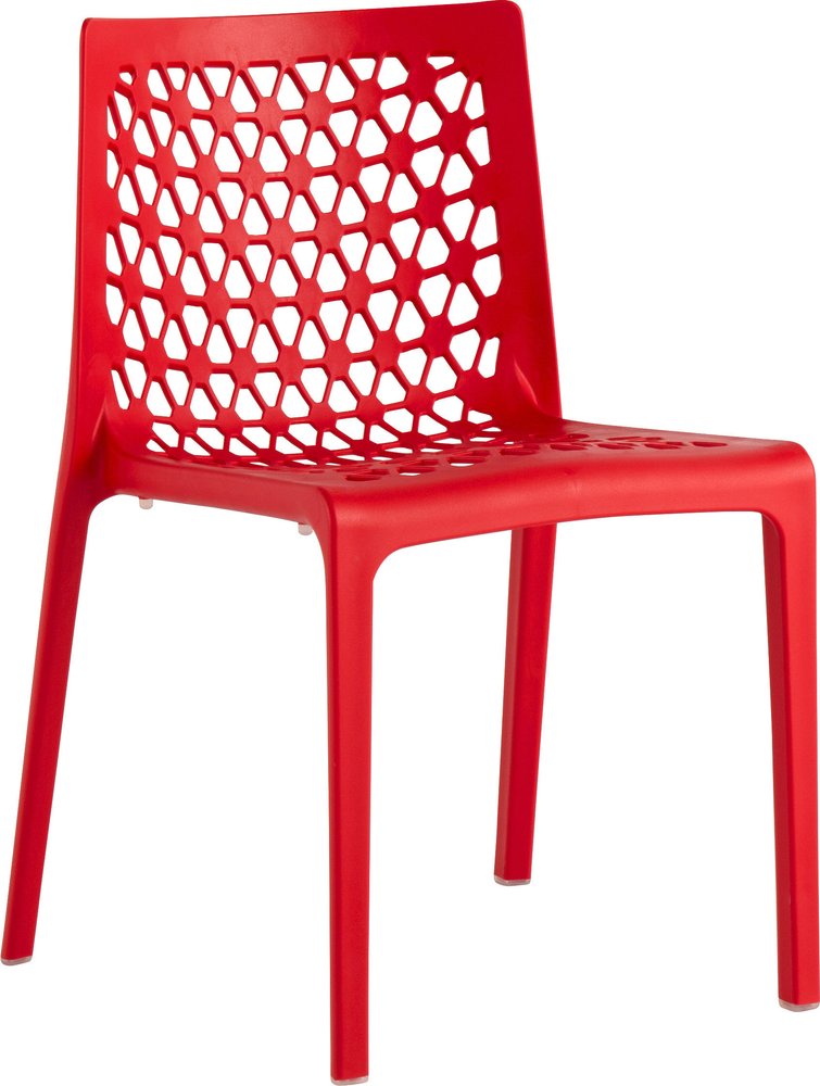 Set of Two Red Heavy Duty Plastic Outdoor Stacking Dining Chairs