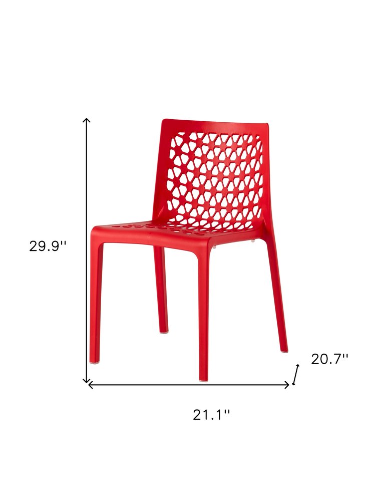 Set of Two Red Heavy Duty Plastic Outdoor Stacking Dining Chairs