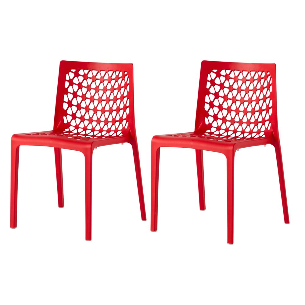 Set of Two Red Heavy Duty Plastic Outdoor Stacking Dining Chairs