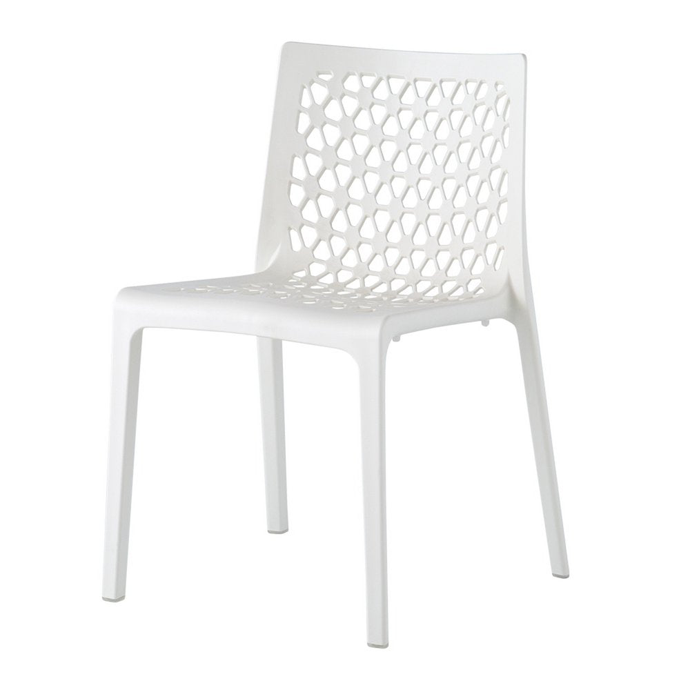 Set of Two White Heavy Duty Plastic Outdoor Stacking Dining Chairs