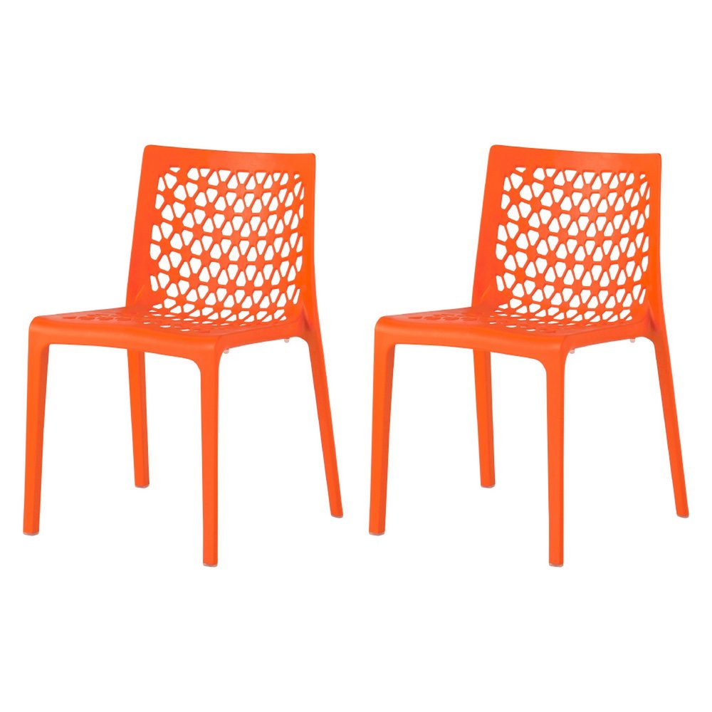 Set of Two Orange Heavy Duty Plastic Outdoor Stacking Dining Chairs