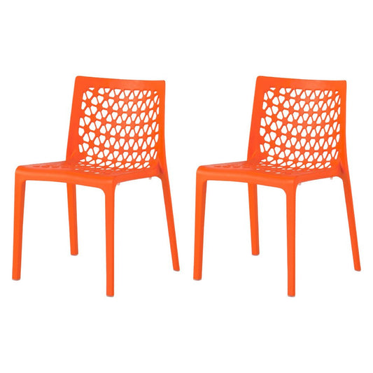Set of Two Orange Heavy Duty Plastic Outdoor Stacking Dining Chairs