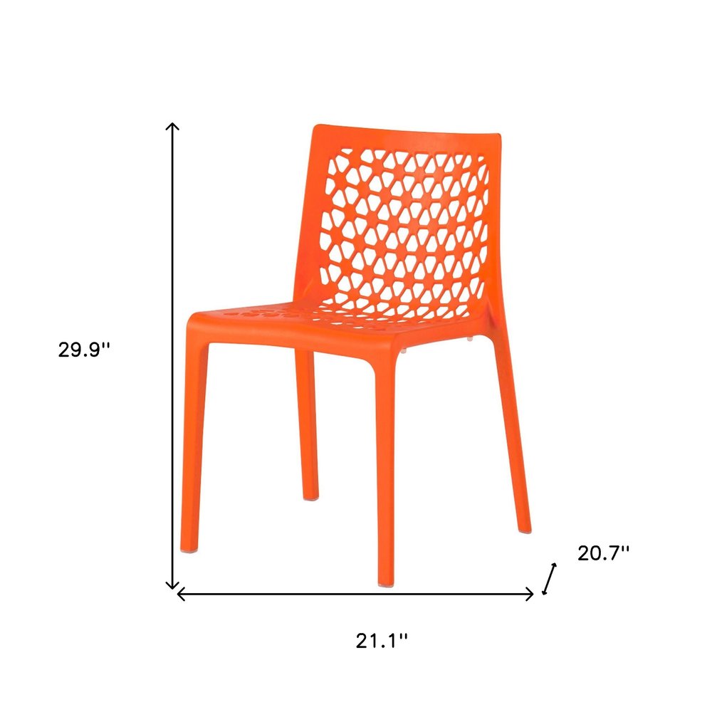 Set of Two Orange Heavy Duty Plastic Outdoor Stacking Dining Chairs