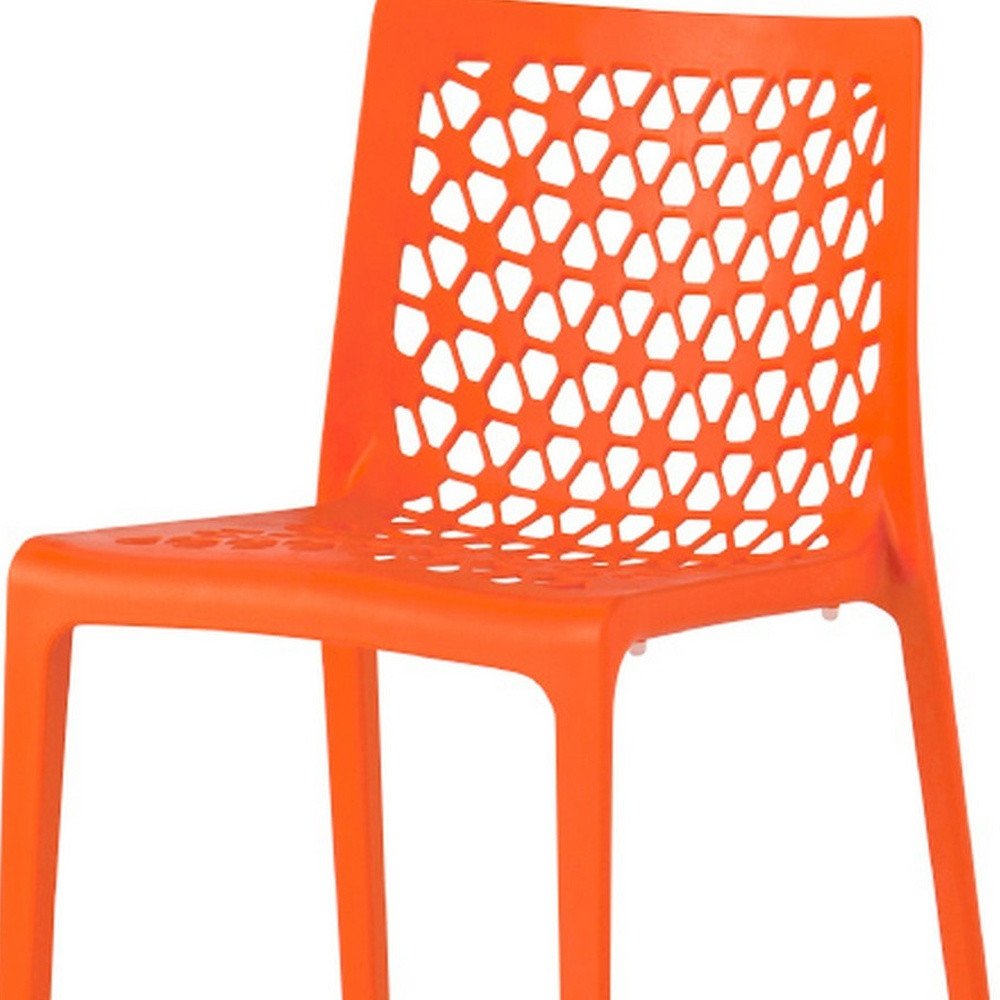 Set of Two Orange Heavy Duty Plastic Outdoor Stacking Dining Chairs