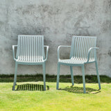 Set of Two Baby Blue Heavy Duty Plastic Outdoor Stacking Arm Chairs