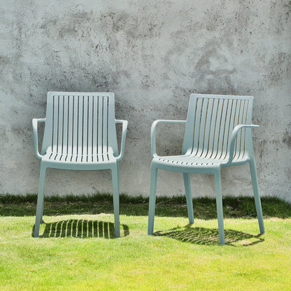 Set of Two Baby Blue Heavy Duty Plastic Outdoor Stacking Arm Chairs