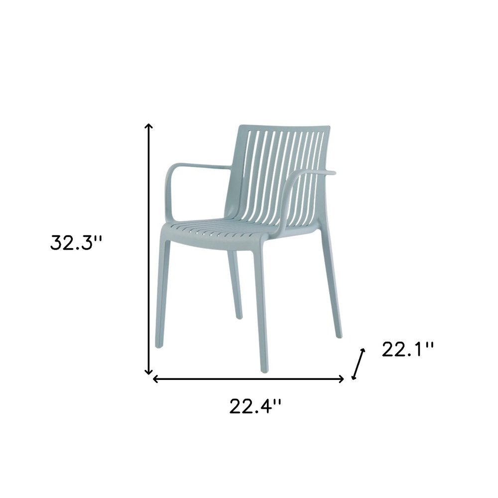 Set of Two Baby Blue Heavy Duty Plastic Outdoor Stacking Arm Chairs